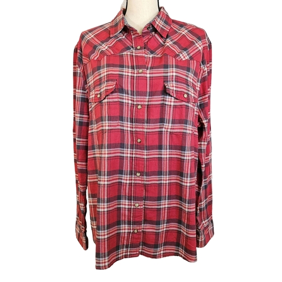 Jachs Girlfriend Snap Button Down Flannel, XXL, Red/White/Blue - Picture 1 of 14